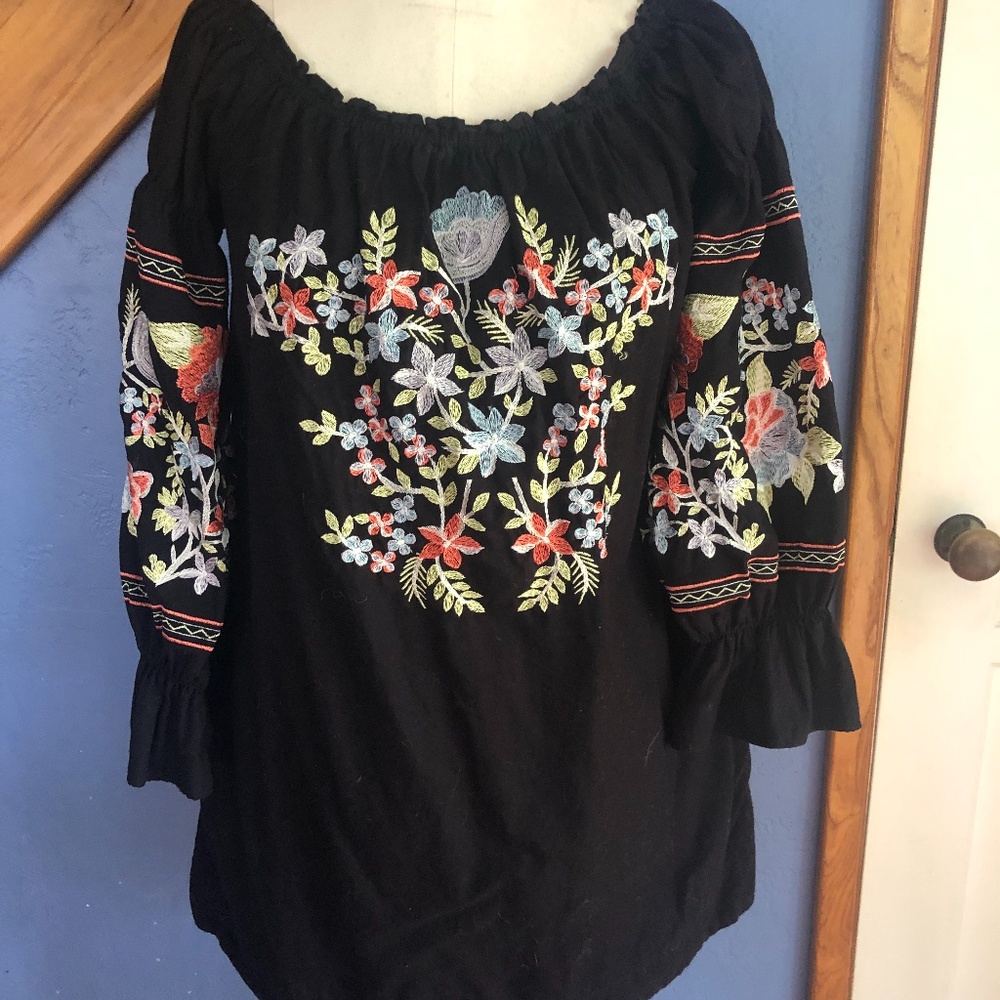 Free People Embroidered Tunic Dress Black | Size Small - Picture 2 of 5
